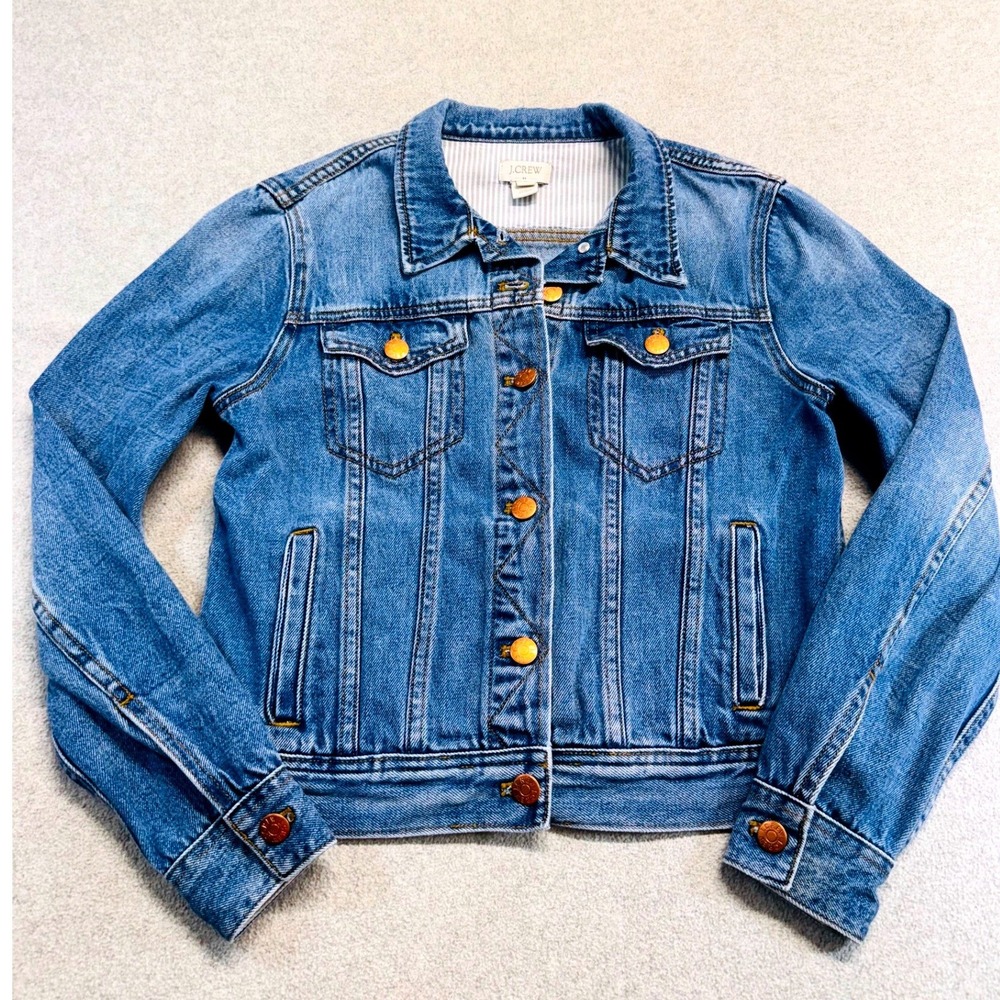 J.Crew Denim Jacket Womens S Blue Medium Wash Classic Trucker Preppy Jean Jacket